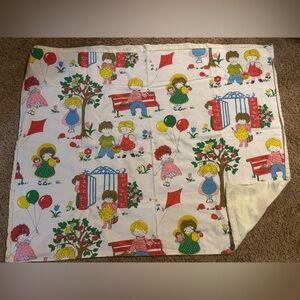 Vintage Children’s Blanket – 1970s/80s Style – Kids & Balloon Scene – 42x33